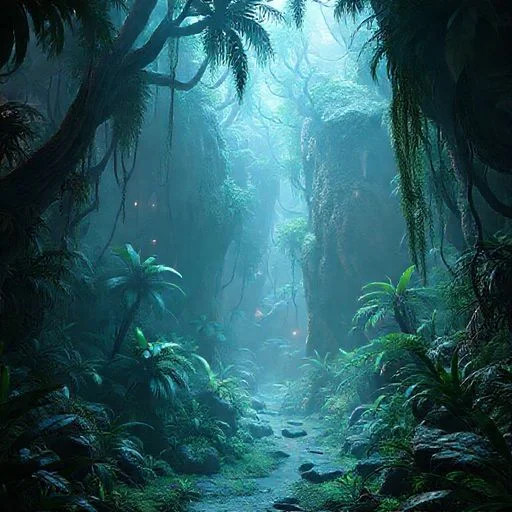 A hyper-realistic, high-fidelity in-game scene featuring a highly detailed, non-humanoid alien creature observing a vast, luminous alien jungle from a cliff edge. Bioluminescent flora, intricate textures, and dramatic volumetric lighting. Focus on environmental storytelling.